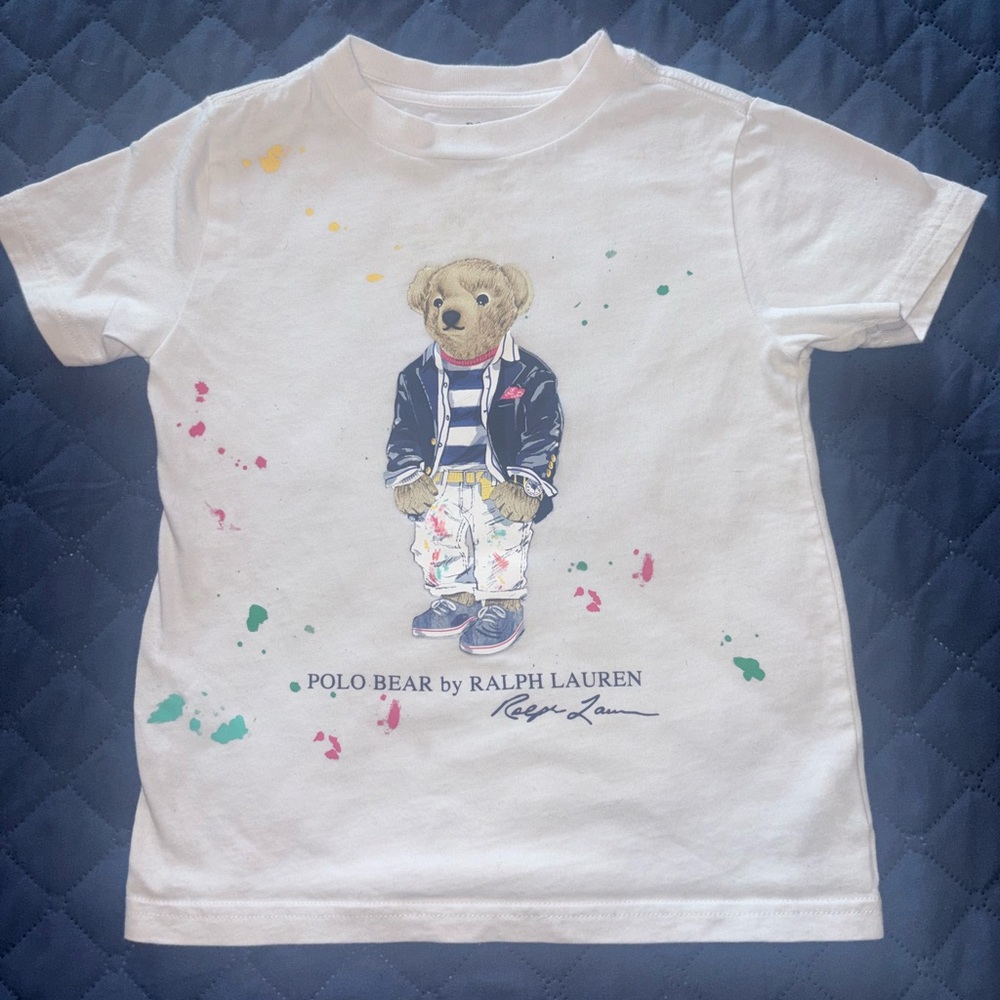 Ralph Lauren White Short Sleeve Tee with Colorful Bear Print